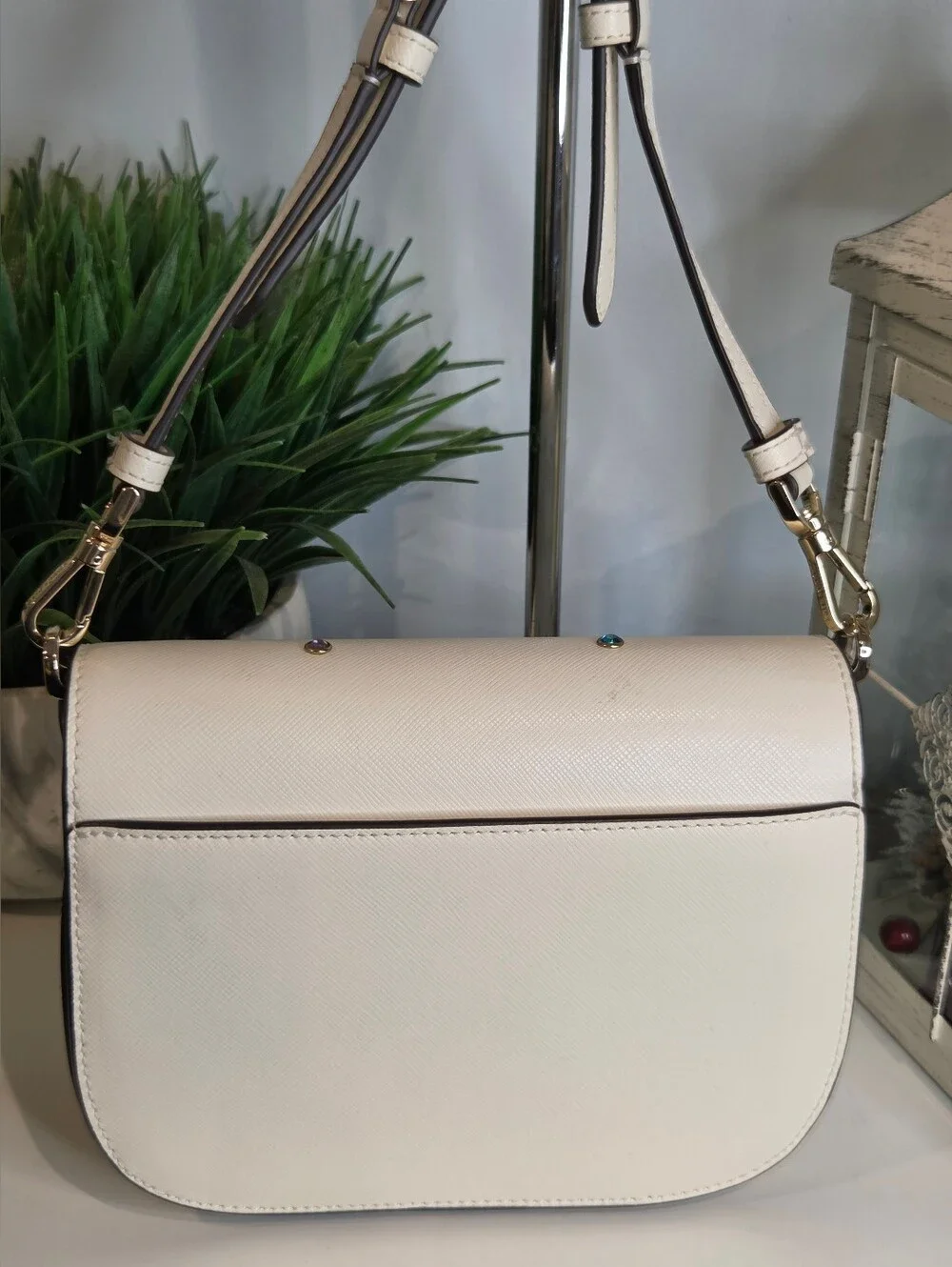 Kate Spade Madison Saffiano Leather Studded Saddle Bag Meringue